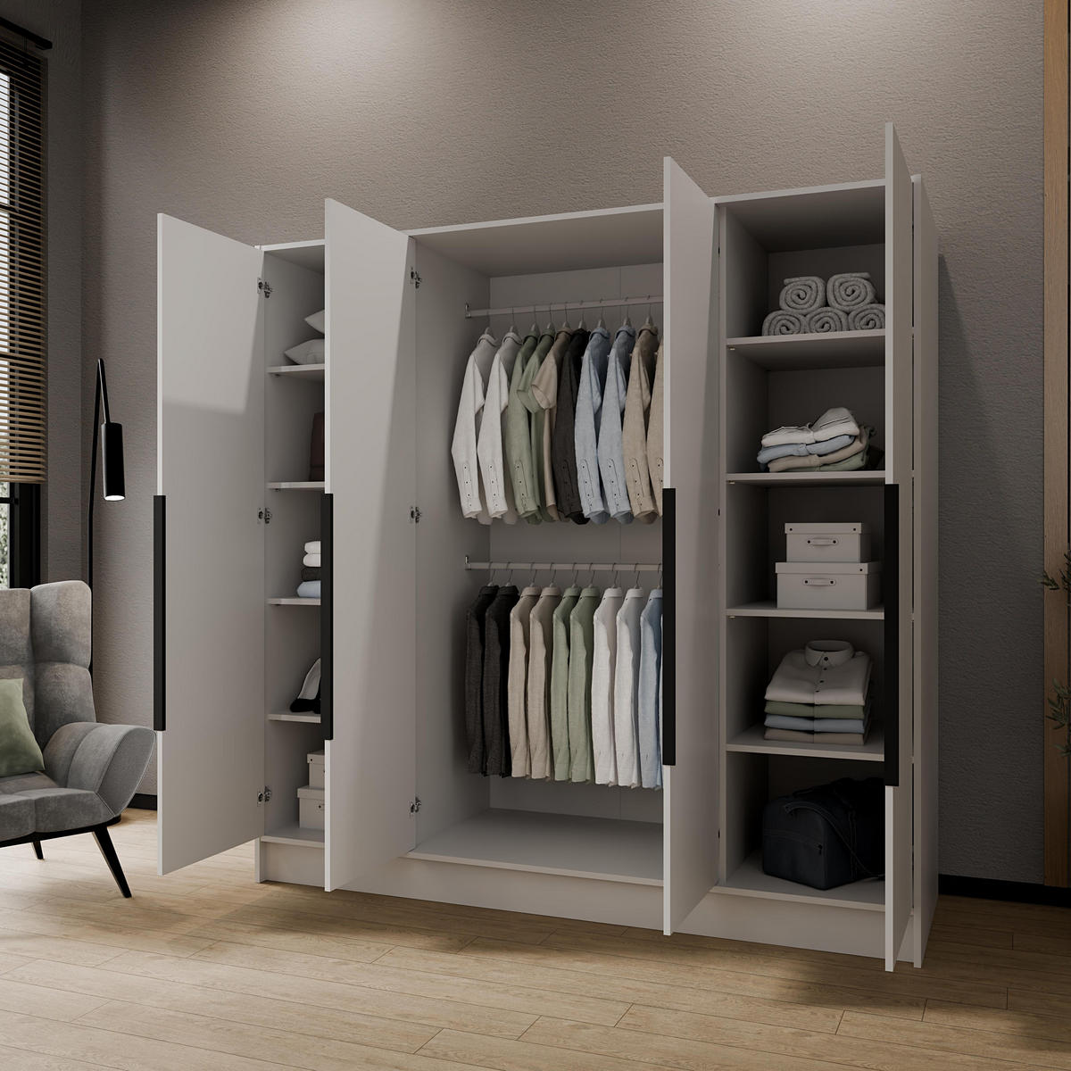 DREHTÜRENSCHRANK BERON 200/200/51 cm Modern Kleiderschrank 4-türig Weiß - Weiß, Holzwerkstoff (200/200/51cm) - MASSENO