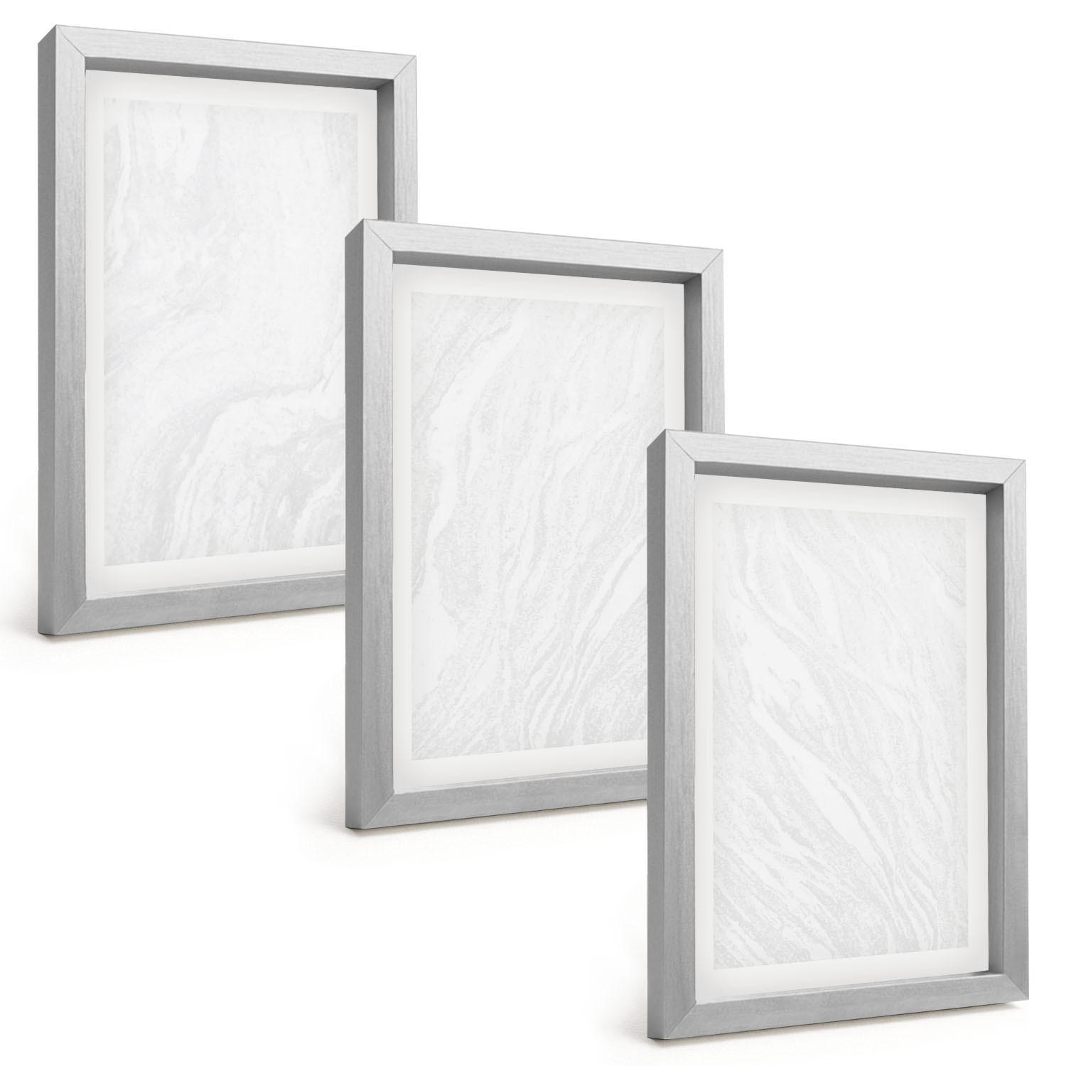BILDER SET 3er Set - 20x30 cm Silberner Rahmen - Elegante Marmorstruktur - Silberfarben, Kunststoff (20/30cm) - TULUP