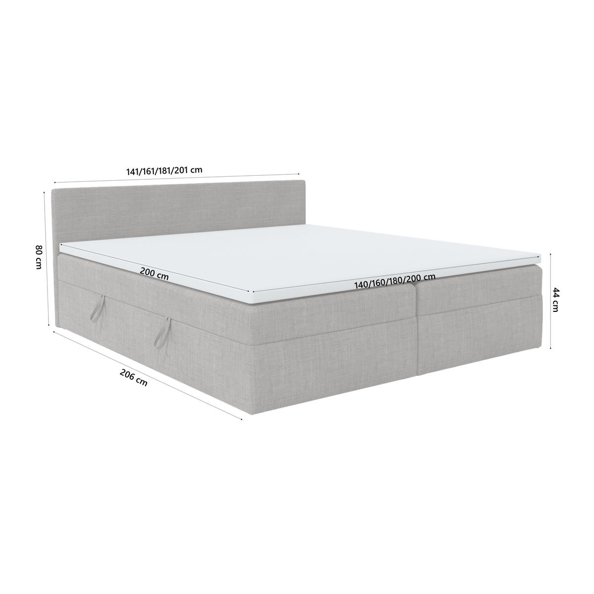 BOXBETT Verdig mit Bettkasten 200x200 Grau - Grau, Holz/Textil (200/200cm) - Fedve