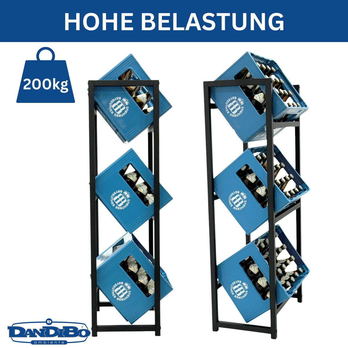 GETRÄNKEKISTENREGAL 3 Kisten Schmal Metall Stehend 47 cm 96599 - Schwarz, Metall (47/113.5/31cm) - DanDiBo