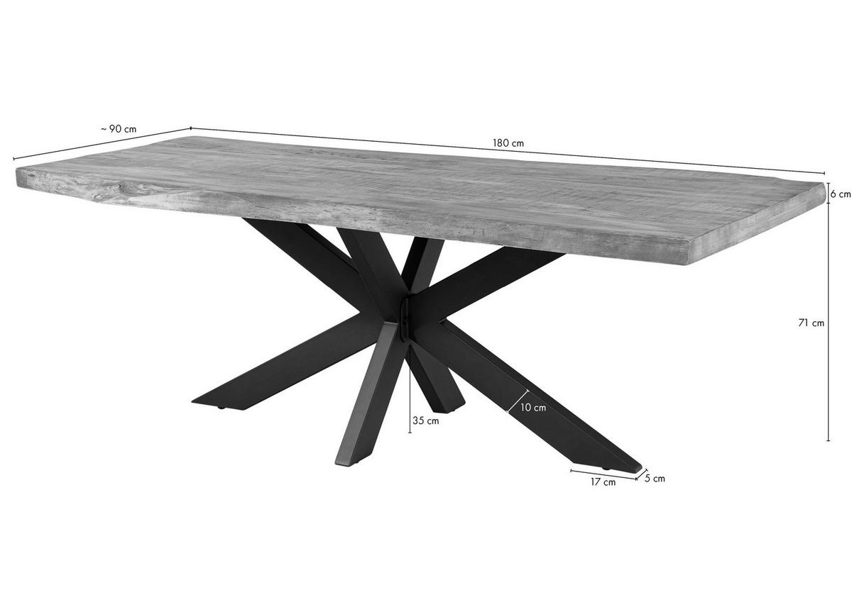 BAUMTISCH Sheesham 180x90x77 natur sandgestrahlt / Kreuzgestell anthrazit glänzend FREEFORM 5 - Braun, Holz (180/90/77cm) - Massivmoebel24
