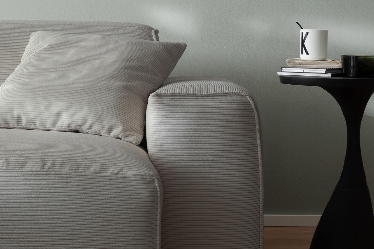 SOFA RANI Grau Cord - Schwarz/Grau, Kunststoff/Textil (256/71/101cm) - KAWOLA