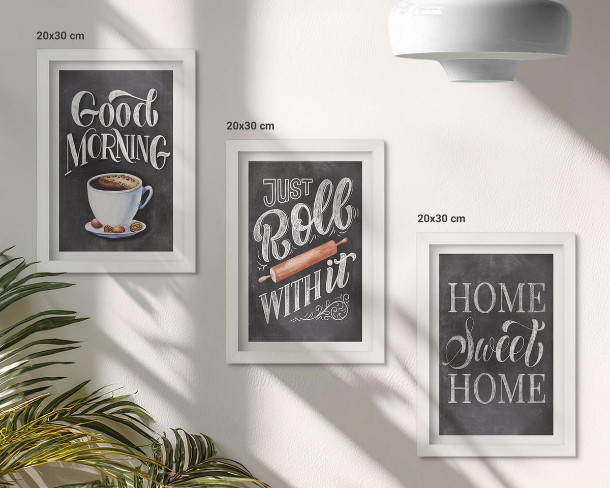 WANDBILDER 3er-Set - 20x30 cm Weißer Rahmen - Motive und Inschriften für die Küche - Weiß, Kunststoff (20/30cm) - ArtPrintCave