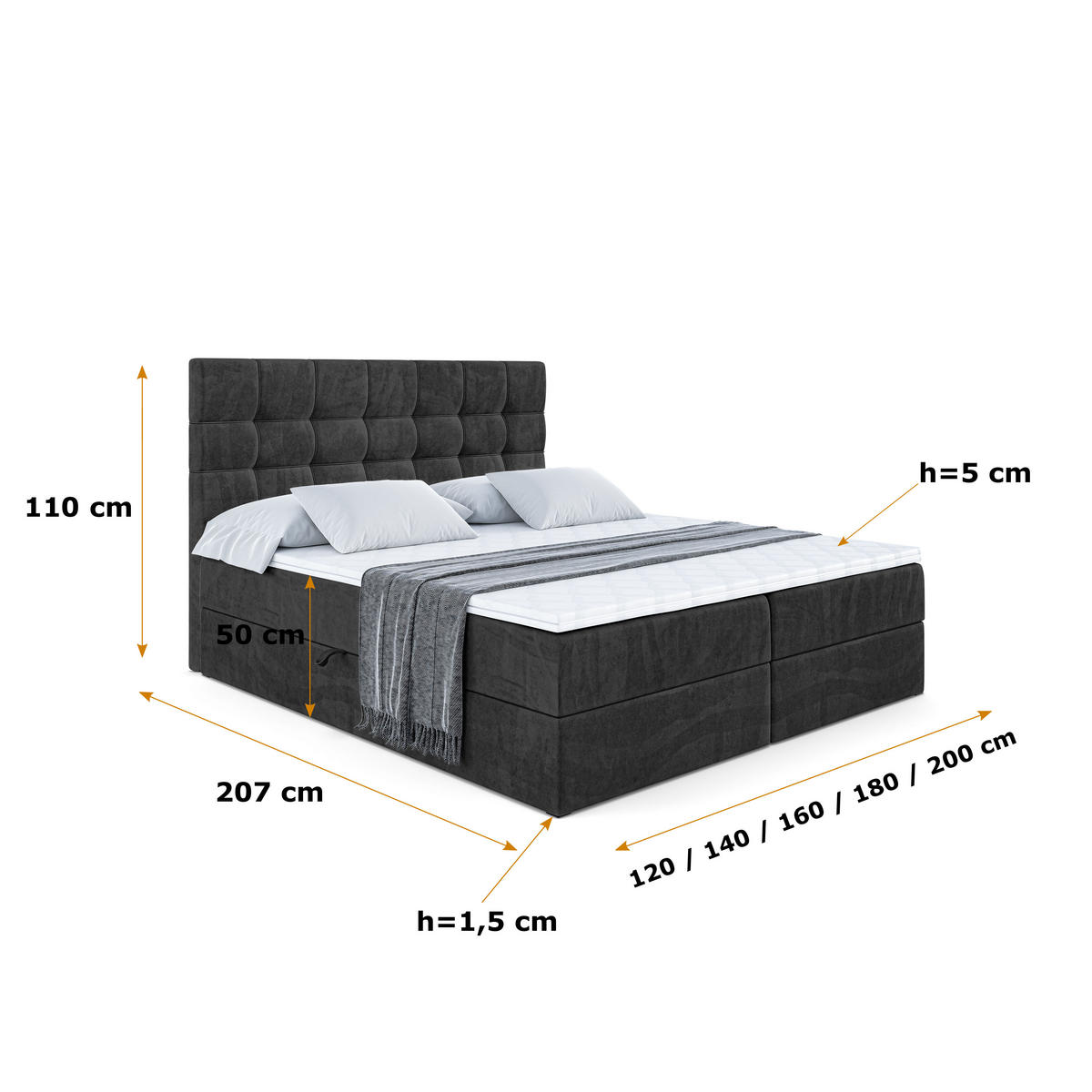 BOXBETT mit H3-Matratze und Lattenrost - BERO - 120x200 Schwarz - Schwarz, Holzwerkstoff (120/200cm) - ALTDECOR