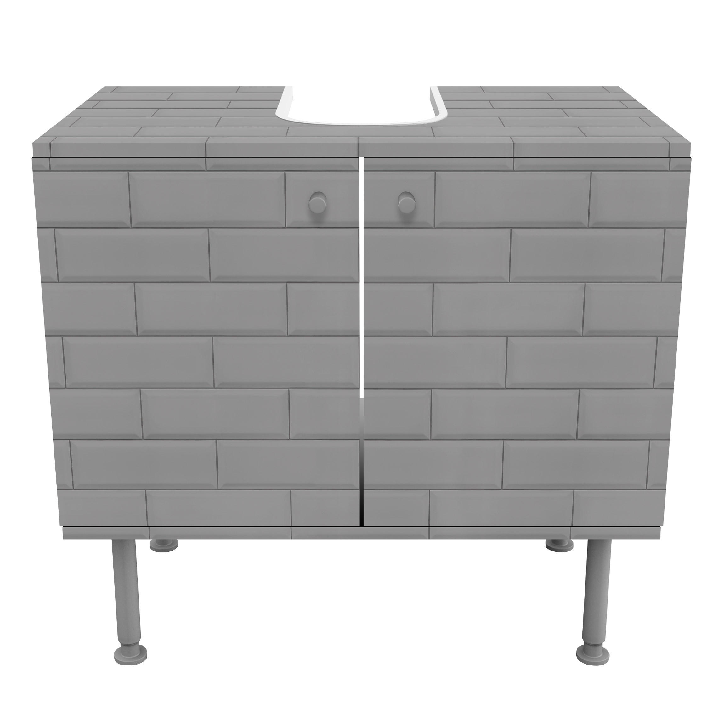 WASCHBECKENUNTERSCHRANK Keramikfliesen hellgrau 60/55/35 cm - Grau, Holzwerkstoff (60/55/35cm) - Bilderwelten