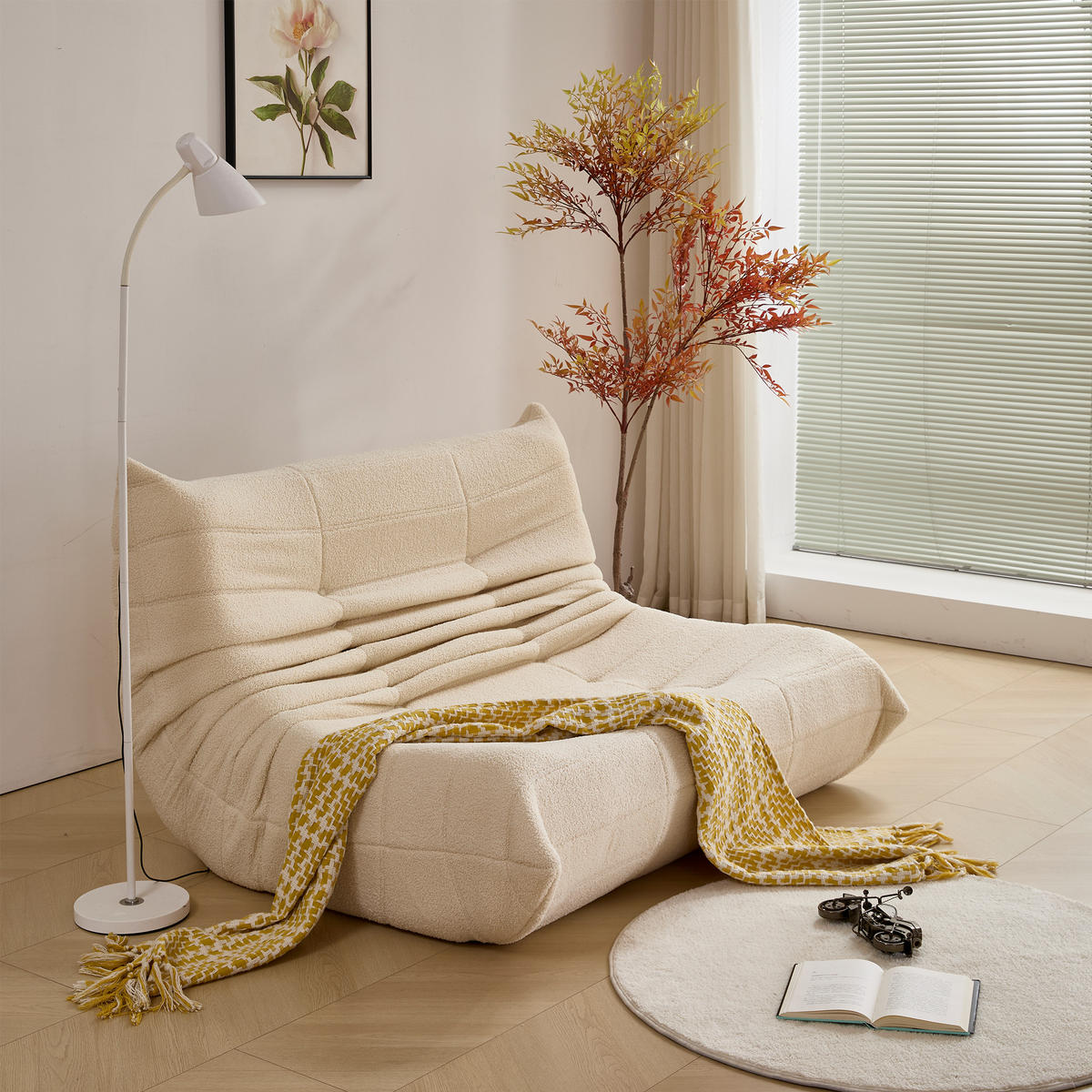 LOUNGESOFA 149/114 cm in Beige aus Teddy Velours - Beige, Textil (120/82/149cm) - BEAOK