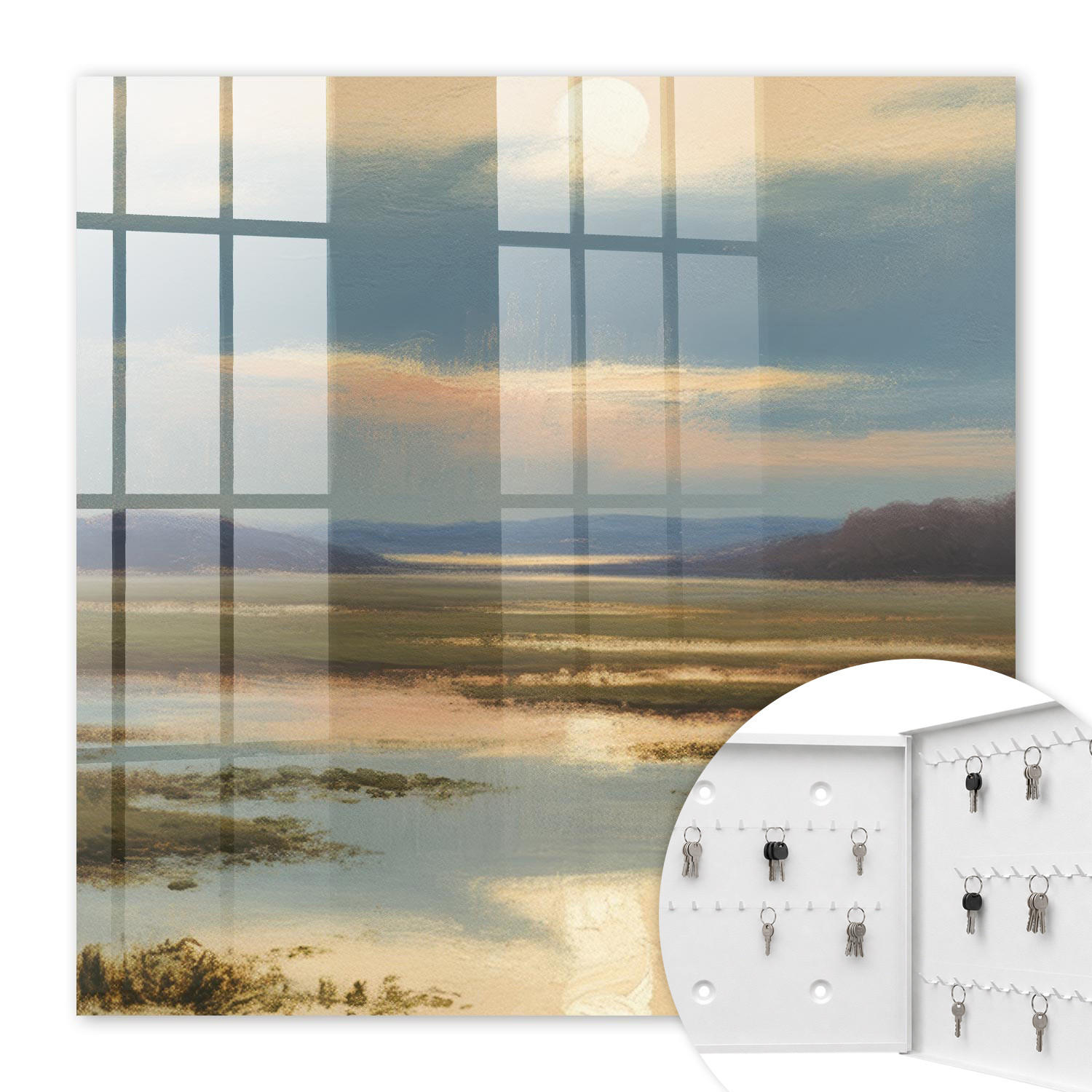 SCHLÜSSELBOX Weiß 30x30 cm – Türöffnung nach rechts - Landschaft des Friedens - Beige, Metall (30/30/5cm) - TULUP