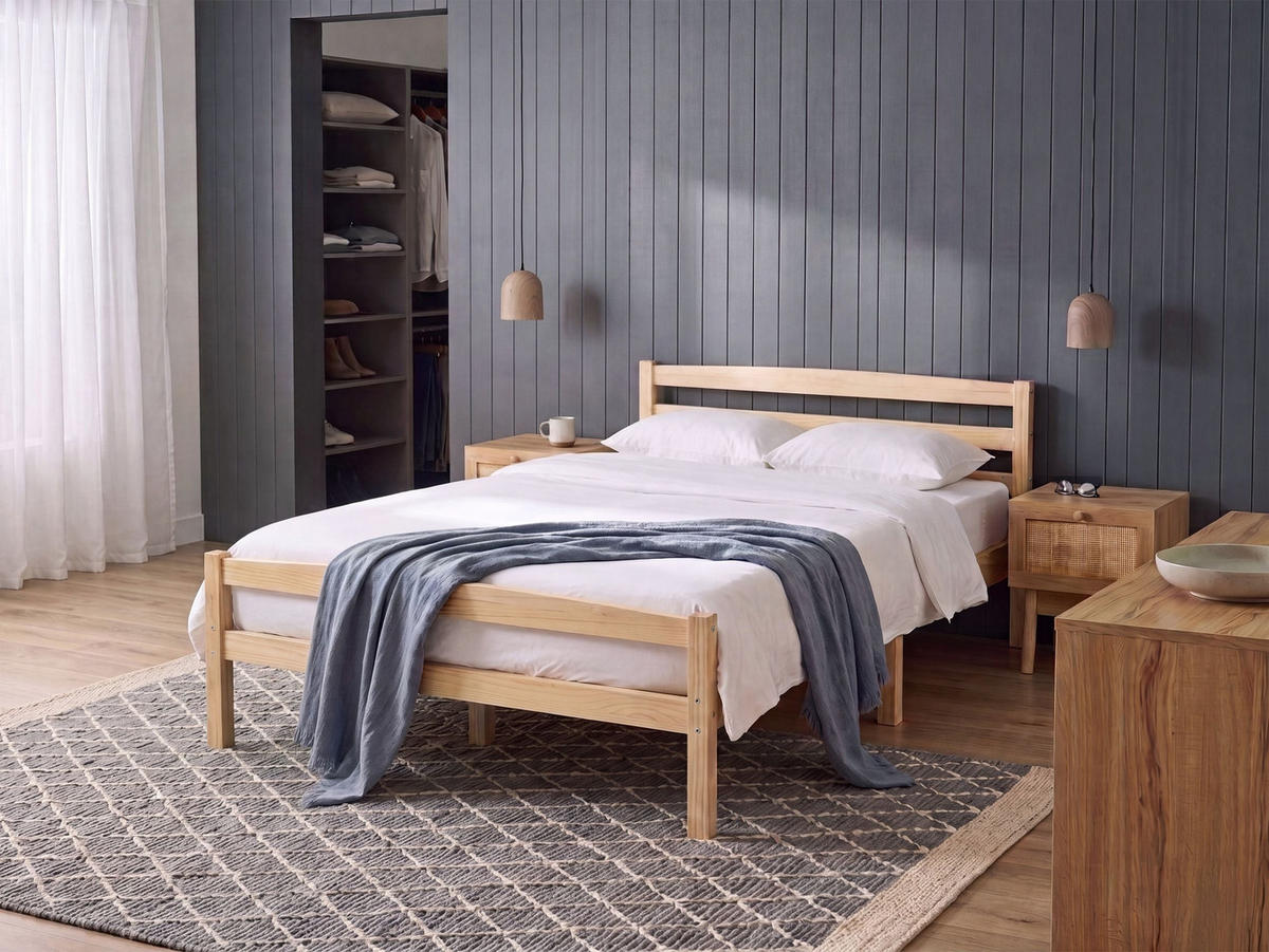 POSTEL s roštem 140/200 cm Borovicové dřevo Světle hnědá Echallon - hnědá/světle hnědá, dřevo (140/200cm) - Beliani