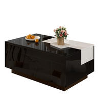COUCHTISCH Schwarz-Weiß Hochglanz mit LED-Lichtband & ausziehbarer Platte 80×50×35,5 cm aus MDF - Schwarz, Holzwerkstoff (50/80/35.5cm) - Luhomfu