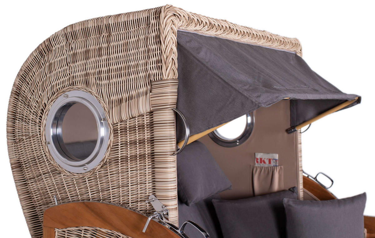 STRANDKORB XXL Düne Grande Teak PE Shell - Braun/Grau, Metall (142/170/95cm) - Mr. Deko