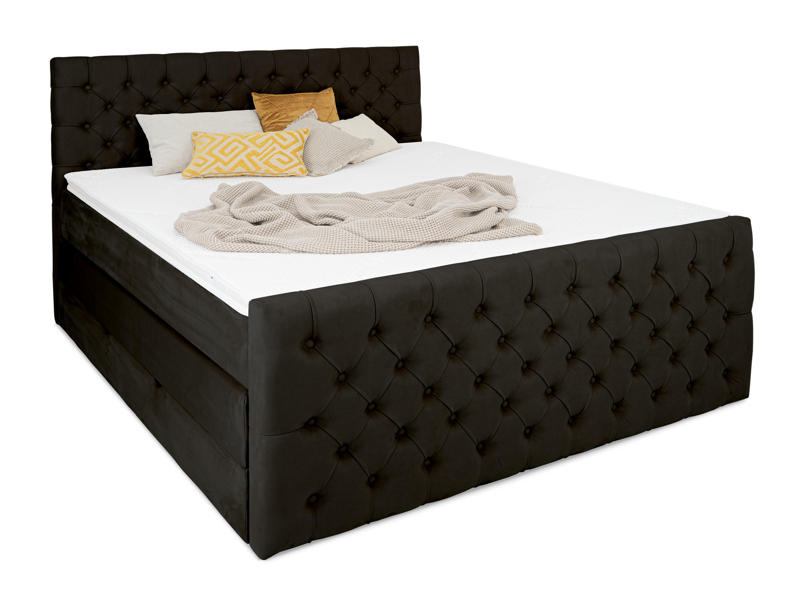 BOXSPRINGBETT Victoria Schwarz 160 /200 cm H3/H4 Samt - Schwarz, Textil (160/200cm) - wonello