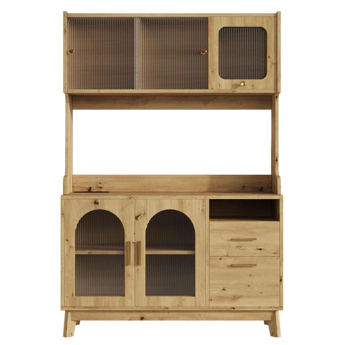 BUFFETSCHRANK 120x40x178 cm, 2 Steckdosen, USB-A/USB-C-Anschlüsse, Holzfarbe - Naturfarben, Holzwerkstoff (120/178/40cm) - FOHERE