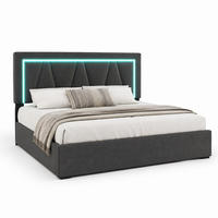 POLSTERBETT mit Stauraum USB & LED 160x200 cm Leinen Grau inkl. Matratze - Dunkelgrau, Metall (160/200cm) - Meubliv