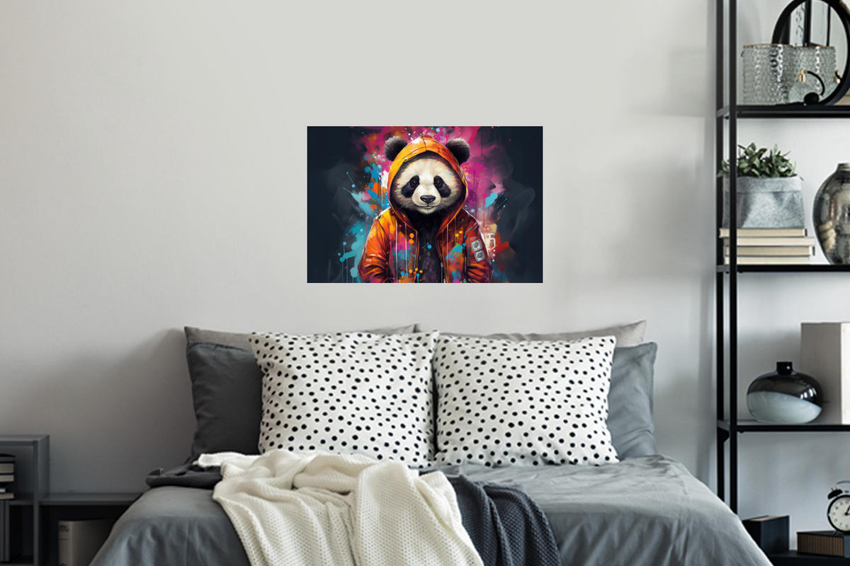 WANDTATTOO Panda - Jacke - Graffiti - Orange 60x40 cm - Orange, Kunststoff (60/40/0.1cm) - MuchoWow