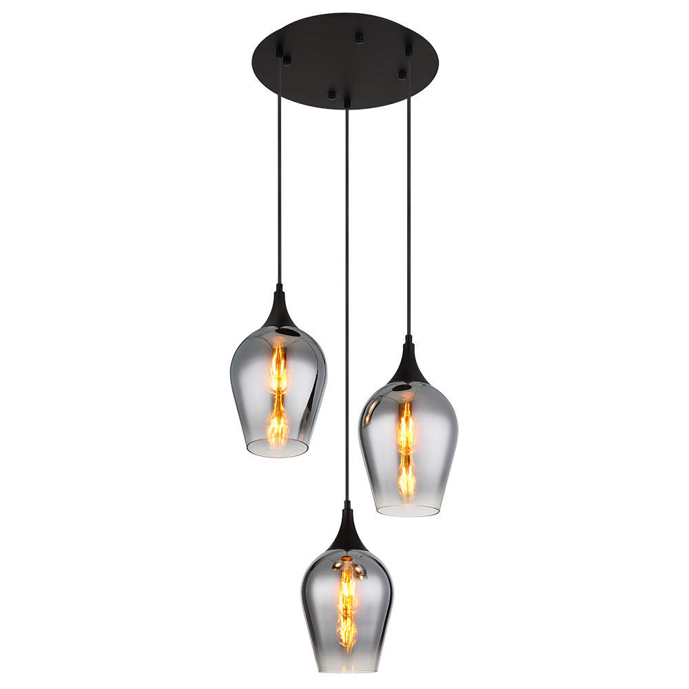 PENDELLEUCHTE Metall Rauchfarbe 3-Flammig - Schwarz, Glas (45/45/120cm) - Globo Lighting