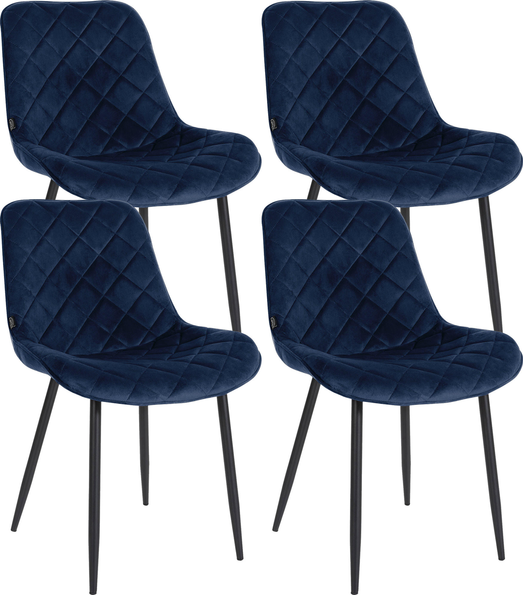STUHL 4er Set Samt blau - Blau/Schwarz, Textil/Metall (53/82/60cm) - CLP