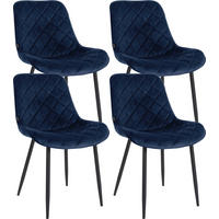 STUHL 4er Set Samt blau - Blau/Schwarz, Textil/Metall (53/82/60cm) - CLP