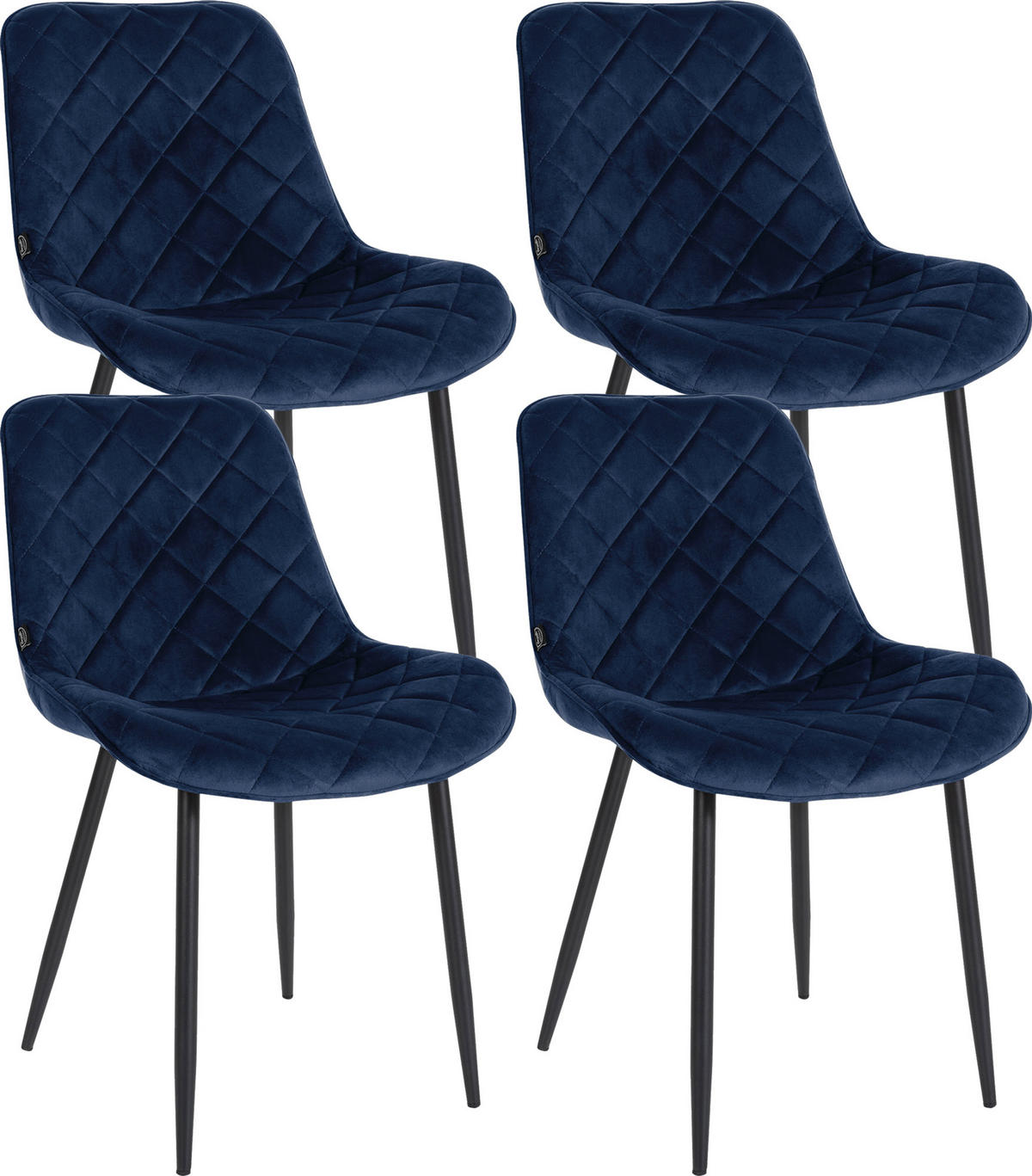 STUHL 4er Set Samt blau - Blau/Schwarz, Textil/Metall (53/82/60cm) - CLP