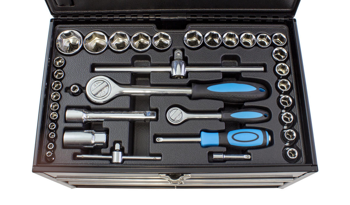 WERKZEUGSET 117-teilig im Werkzeugkasten | Mit Hammer, Schraubendreher, Steckschlüssel, Bitsatz uvm. - Blau, Metall (26/27/40cm) - Karcher