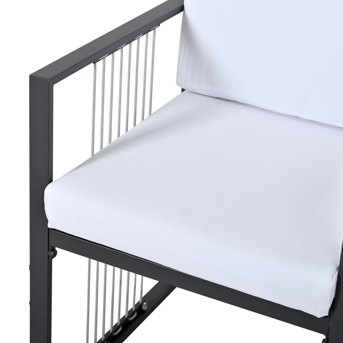 GARTENMÖBEL-SET 117/117 cm mit 4 Sesseln und 2 Hockern, Hartglas-Tischplatte und Kissen, Schwarz/Weiß - Schwarz, Metall - Redom
