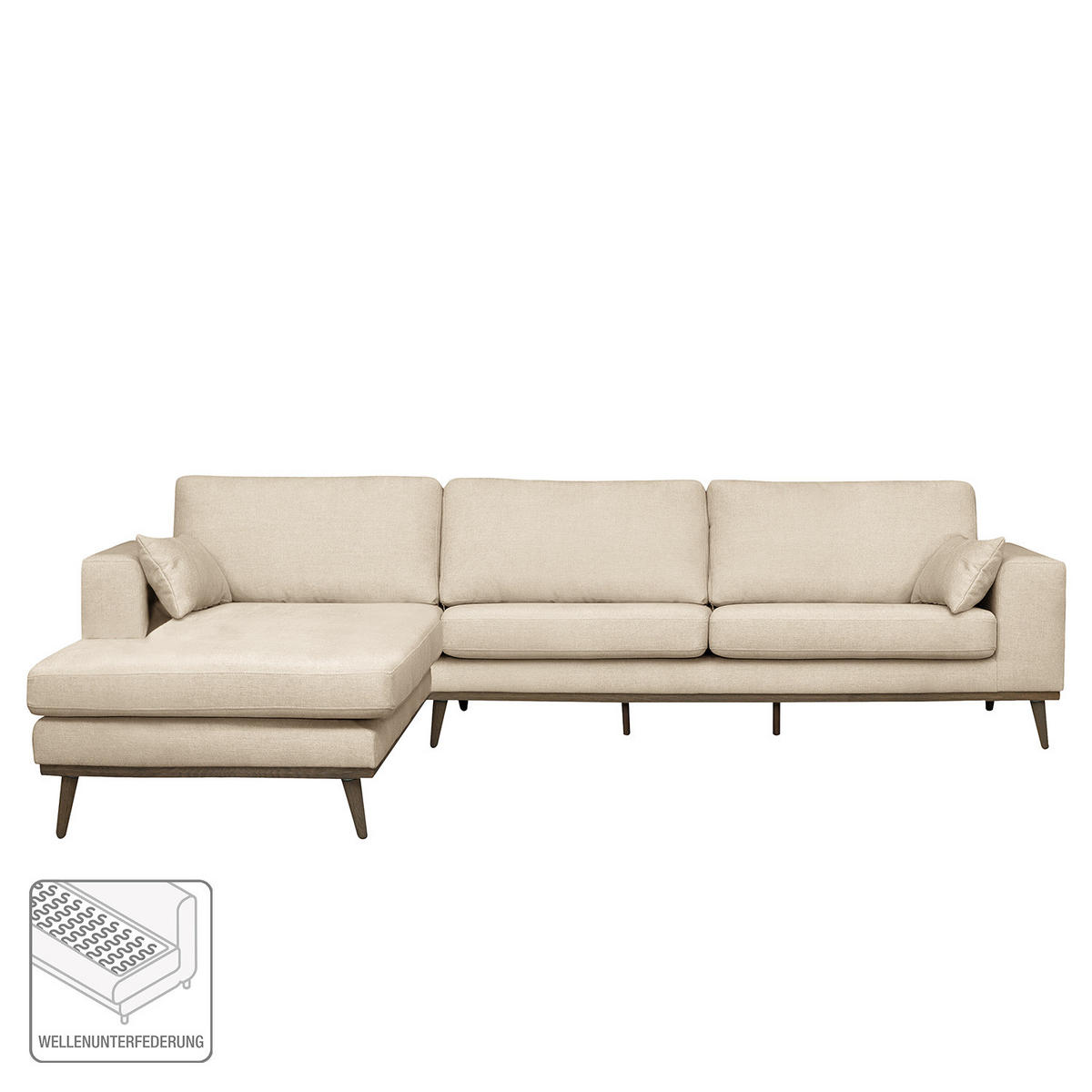 ECKSOFA mit Longchair - Eichefarben/Creme, Eichenholz/Textil (281/153cm) - home24