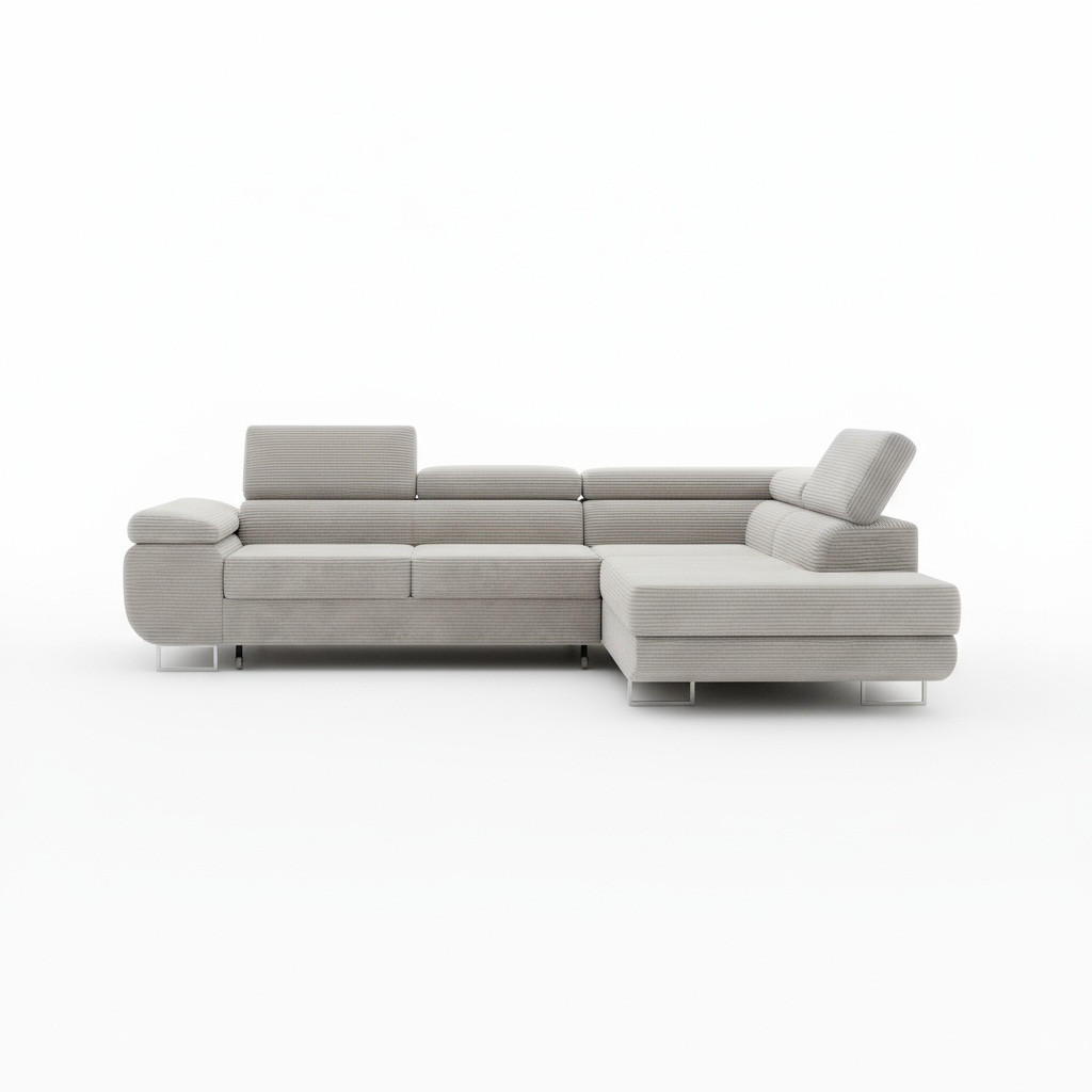 ECKSOFA ASTORP, Sofa aus Cord Creme - Poso 100 - Silberfarben/Creme, Textil/Metall (277/203cm) - Moderno Meble