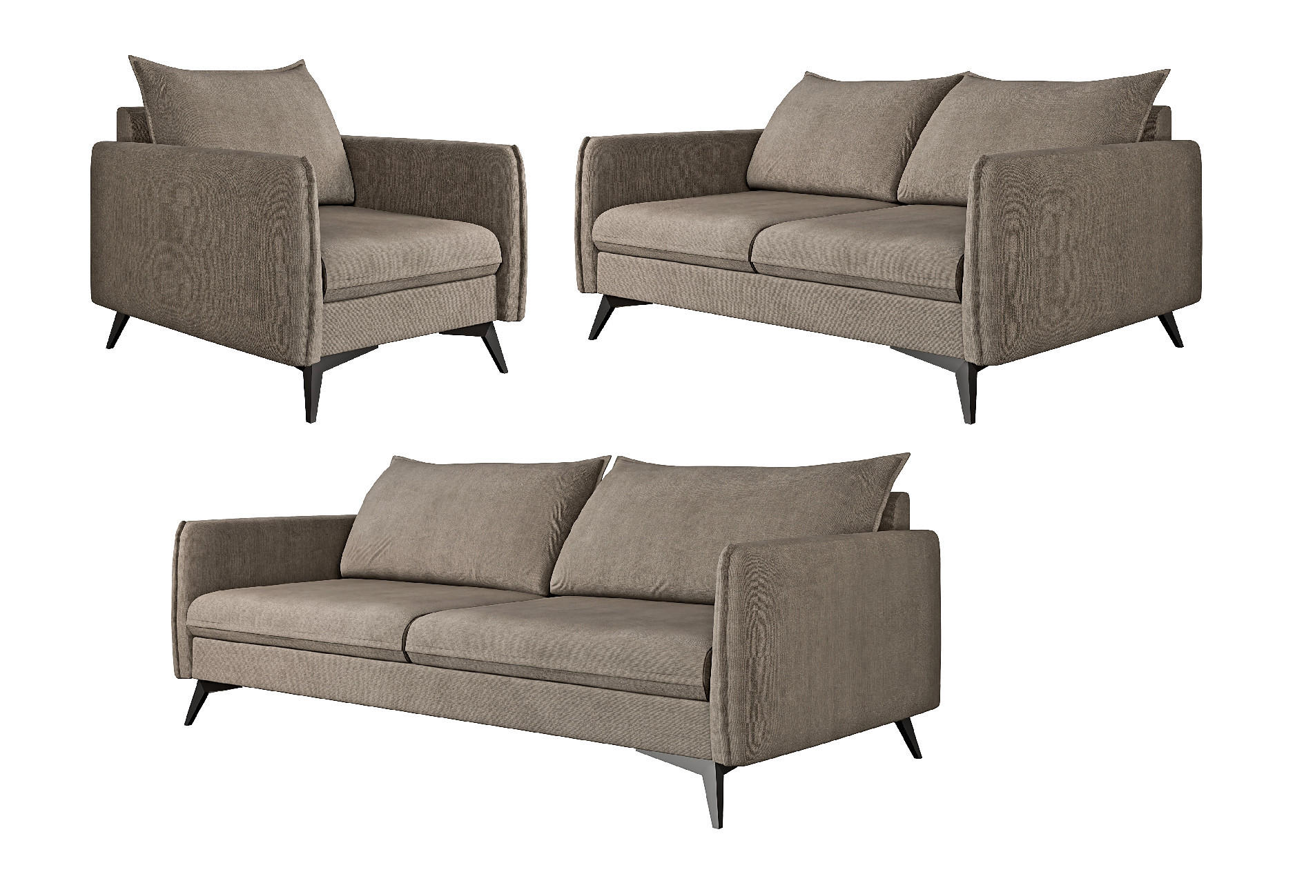SITZGARNITUR 3+2+1 Pulse Dunkelbeige Luxusmikrofaser - Beige/Schwarz, Holz/Textil (199/86/91cm) - S-Style Möbel