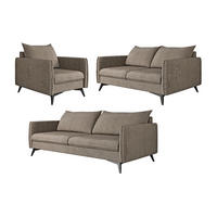SITZGARNITUR 3+2+1 Pulse Dunkelbeige Luxusmikrofaser - Beige/Schwarz, Holz/Textil (199/86/91cm) - S-Style Möbel