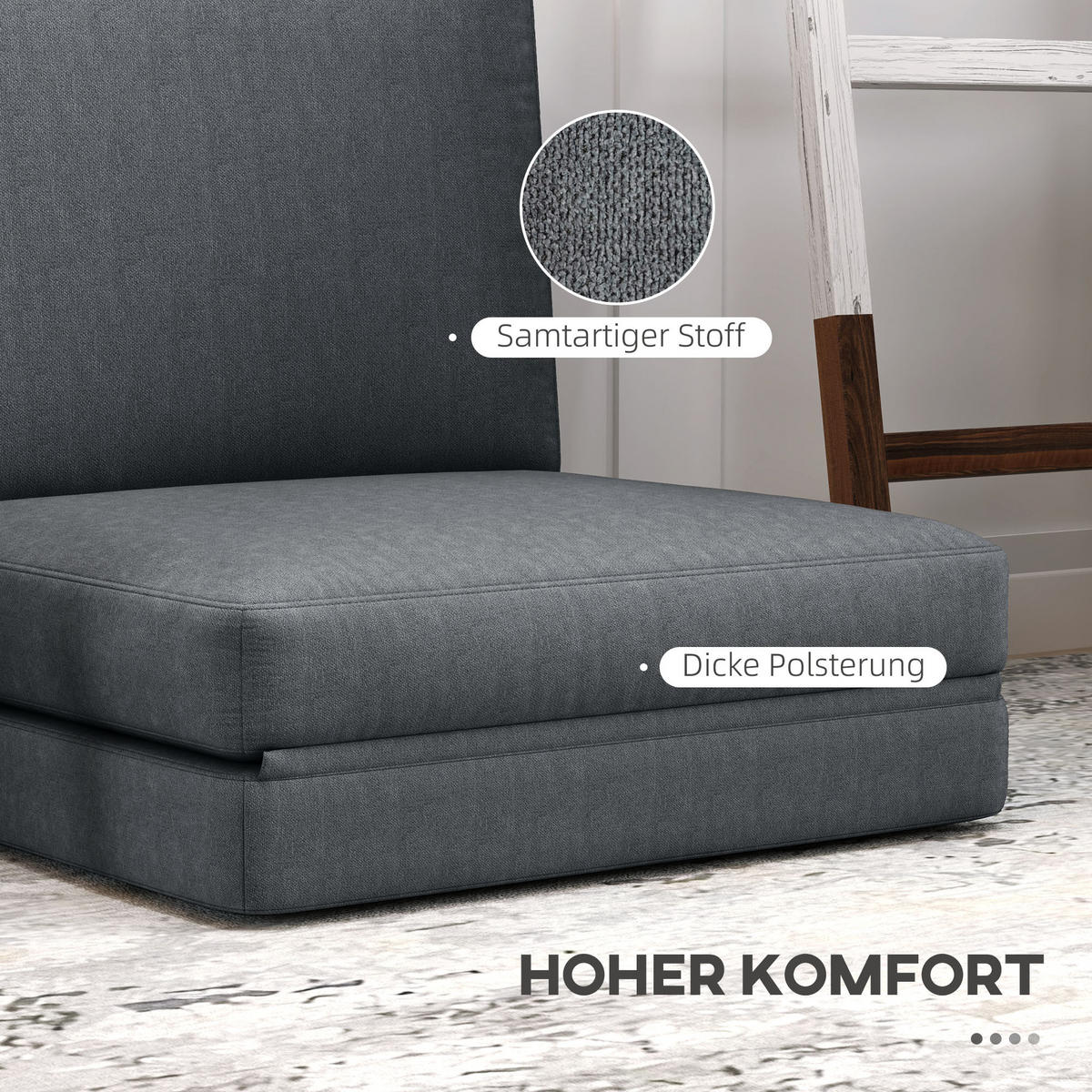 BODENSOFA 3-in-1, bis 240 kg belastbar, Dunkelgrau - Dunkelgrau, Kunststoff (268/18/75cm) - HOMCOM