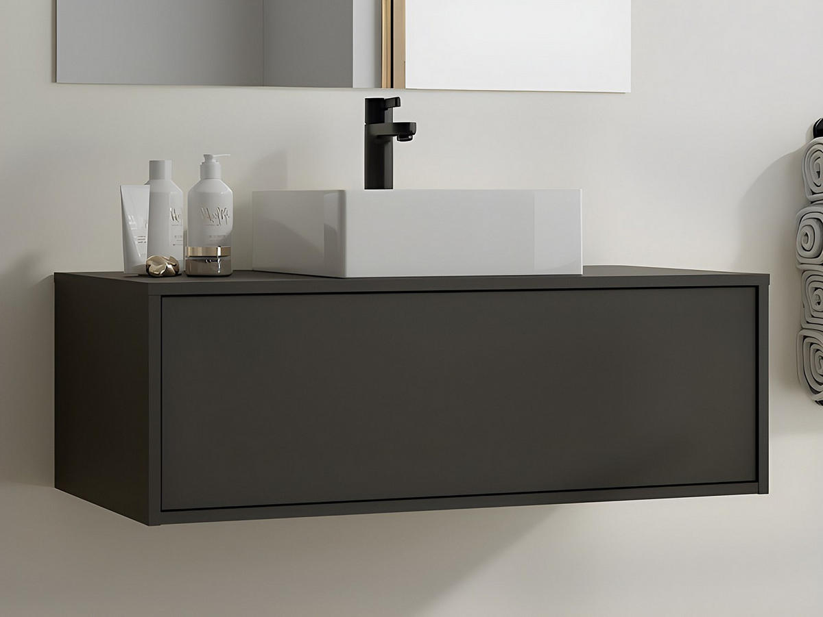 EINZELWASCHTISCH - 94 cm x 47 cm - Holz, Platte, Keramik - Anthrazitgrau - TEANA - Anthrazit, Keramik/Holz (94/32/47cm) - Vente-Unique