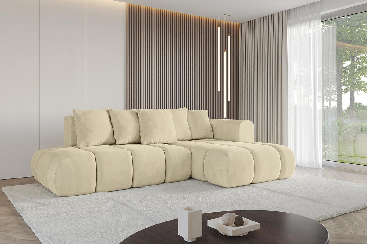 ECKSOFA Ottomane Rechts CLOUD-L-v1 289x180x40 Beige Velours - Beige, Holzwerkstoff/Kunststoff (289/180cm) - ALTDECOR