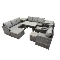 GARTENSET Hohe Rückenlehne Polyrattan 11-Sitzer - Dunkelgrau/Grau, Glas/Kunststoff - Fimous