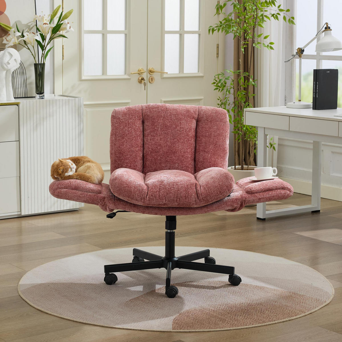 BÜROSTUHL Rosa Drehbar Höhenverstellbar - Pink, Metall (57.5/92.5/60cm) - PANGIVO