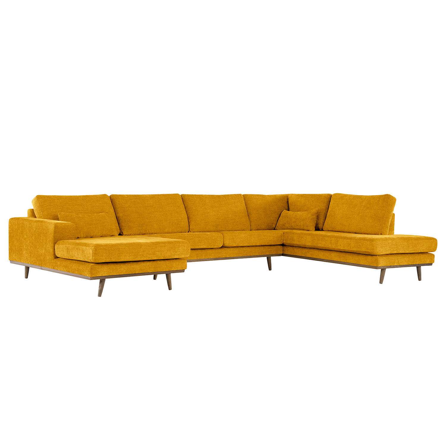 WOHNLANDSCHAFT mit Longchair - Eichefarben/Gelb, Eichenholz/Textil (371/81/219cm) - home24