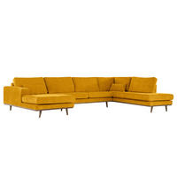 WOHNLANDSCHAFT mit Longchair - Eichefarben/Gelb, Eichenholz/Textil (371/81/219cm) - home24