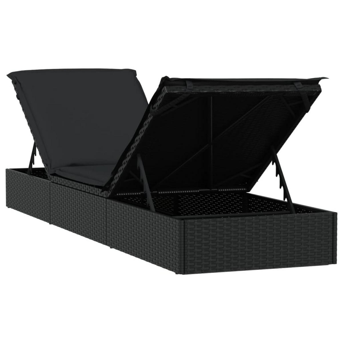 SONNENLIEGEN 2 Stk. Mit Tisch Schwarz Poly Rattan - Schwarz, Kunststoff (55/62/201cm) - vidaXL