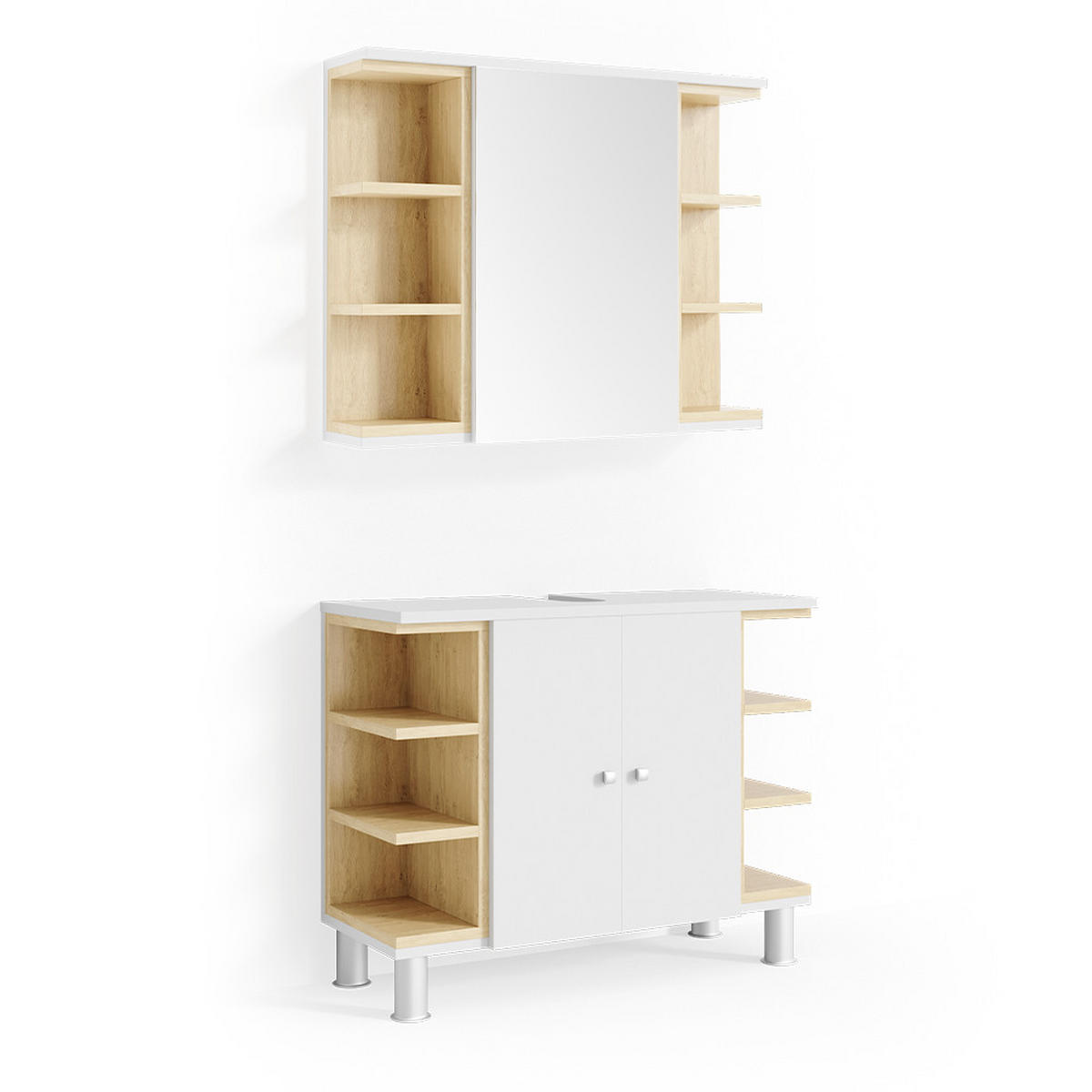BADMÖBEL-SET Aquis Weiß 2 Teile - Weiß/Sonoma Eiche, Holzwerkstoff (79.6/64/32cm) - Vicco