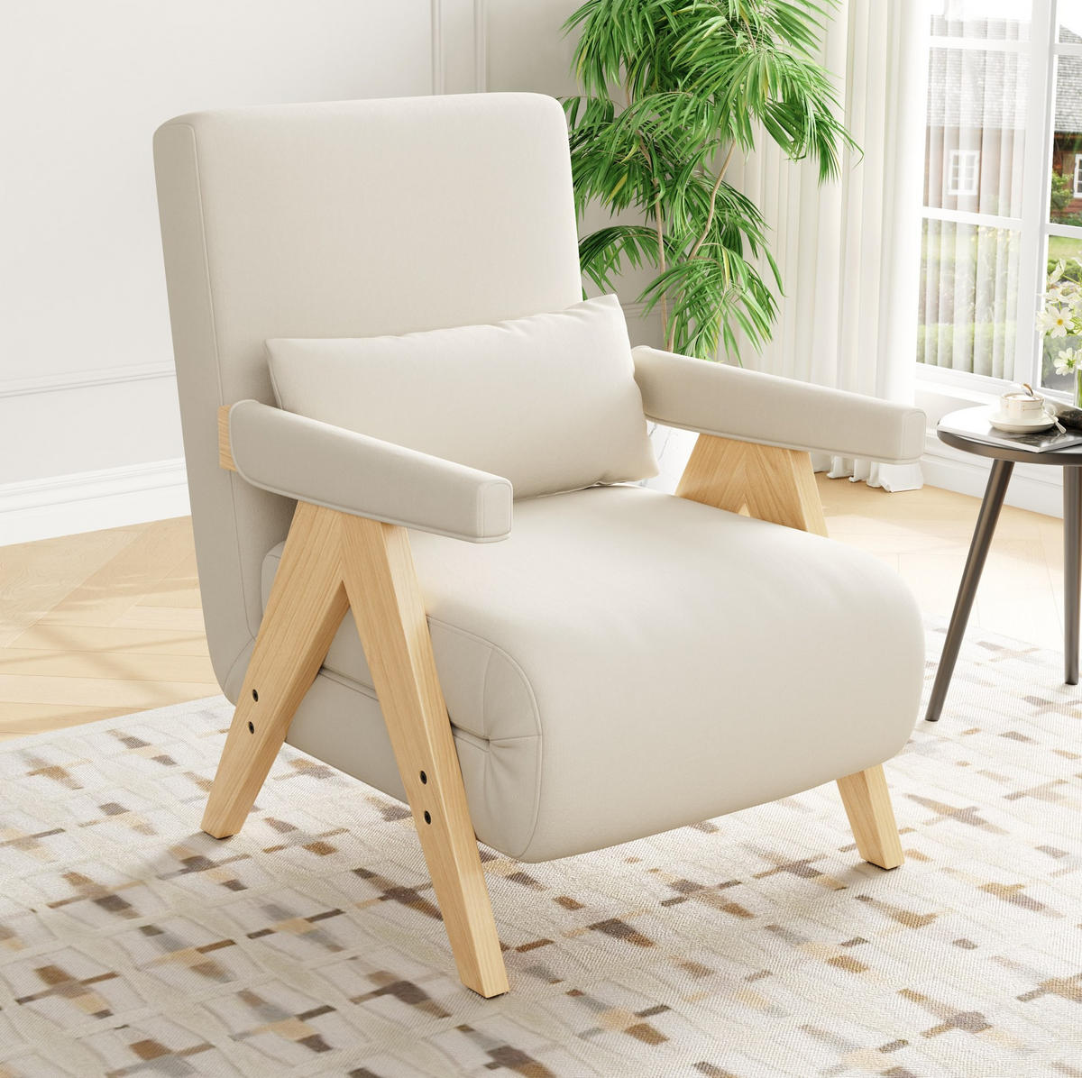 SESSEL 87/64/60 cm Beige aus Linen mit Schlaffunktion - Beige, Textil (87/64/60cm) - OKMYHOME