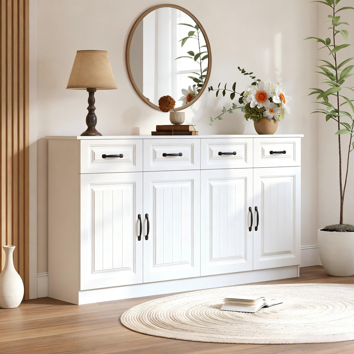 SIDEBOARD 160/35/80 cm weiß aus MDF mit 4 Schubladen und 4 Türen - Weiß, Holzwerkstoff (35/80/160cm) - OKWISH