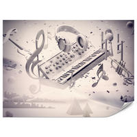 FOTOTAPETE für Jugendzimmer Modern Kollage Musik Klavier Noten Kopfhörer 100x70 - Grau, Papier (100/70cm) - Muralo