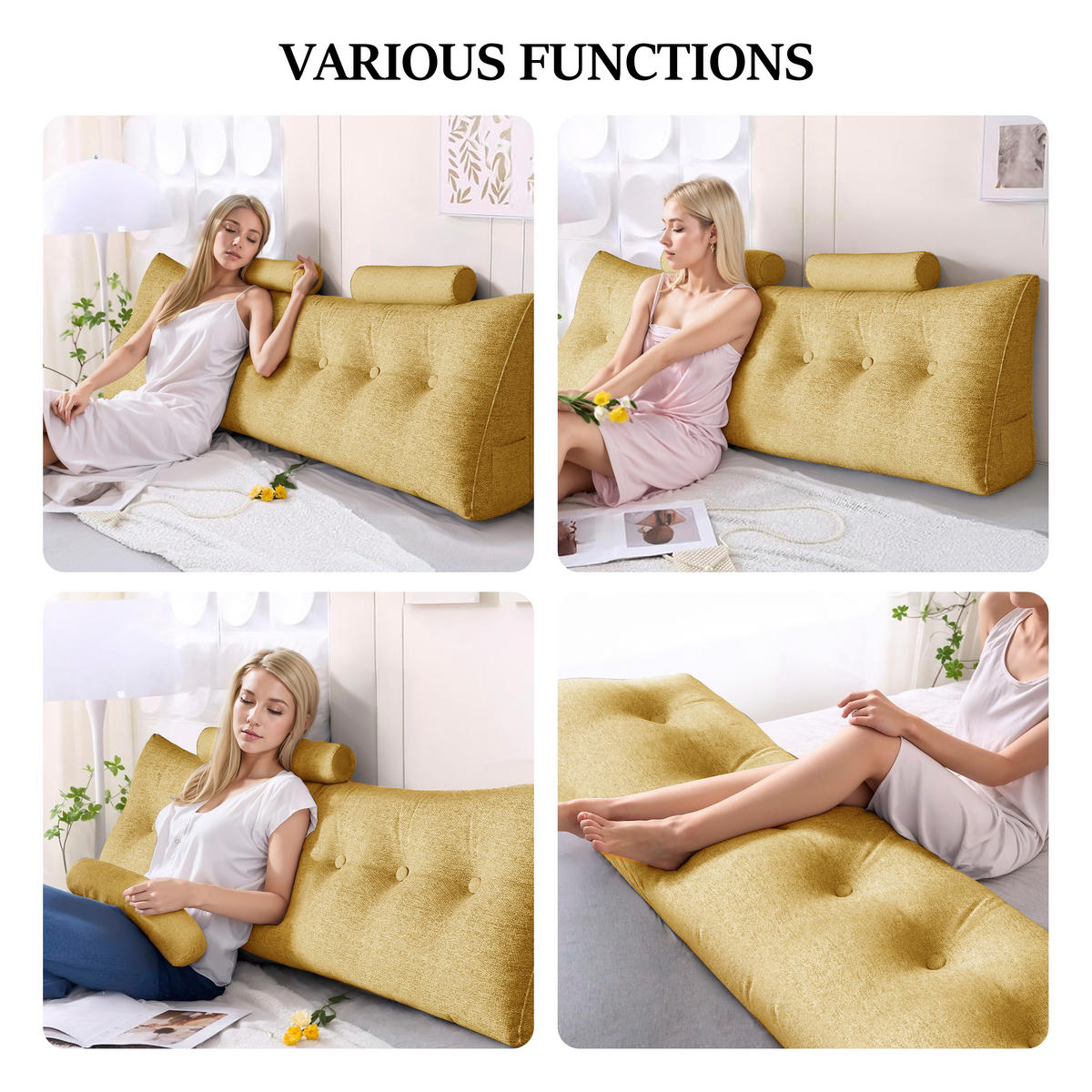 KEILKISSEN mit einem runden Kissen 3er-Set Leinen gelb 200cm - Gelb, Textil (20/200cm) - Vercart
