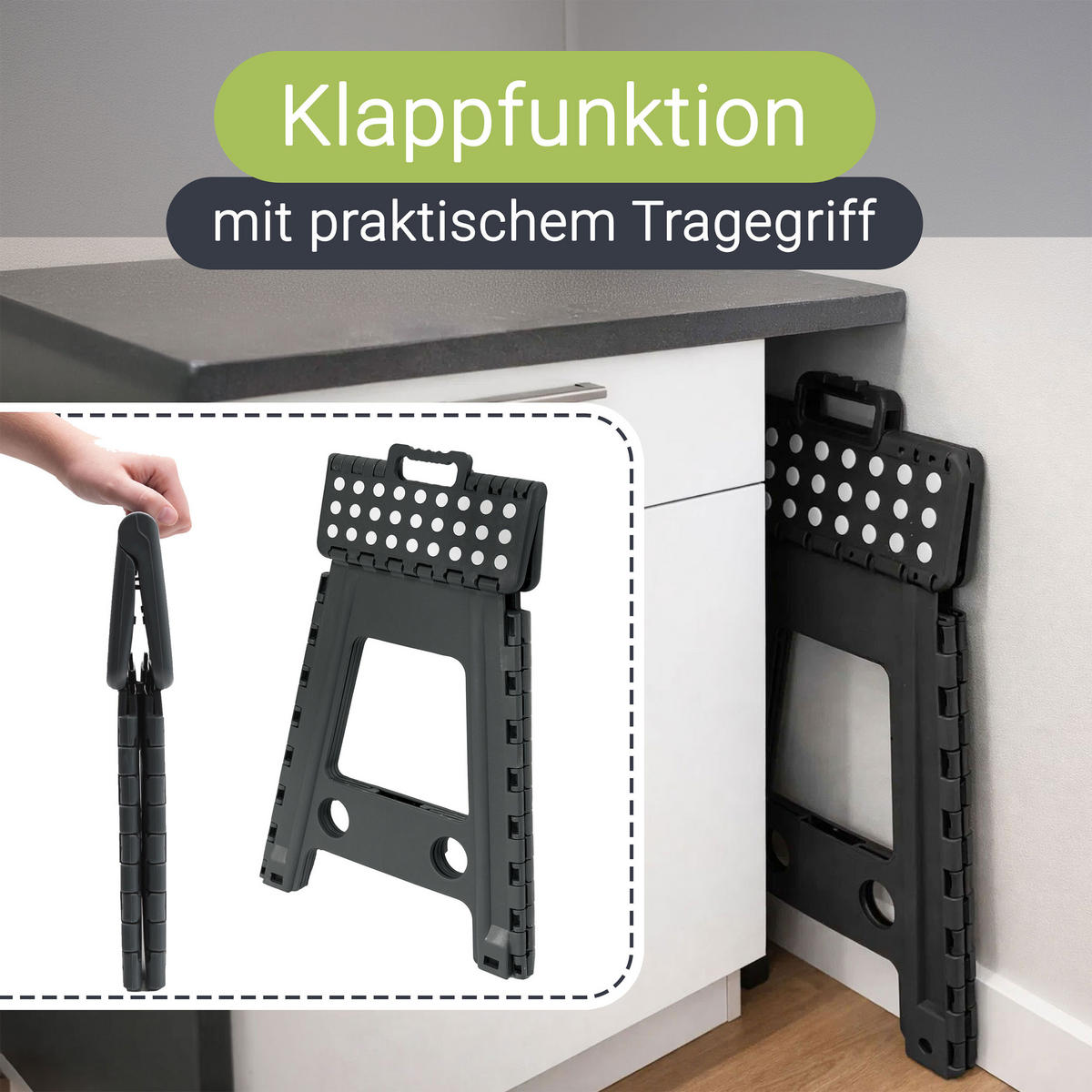 KLAPPHOCKER, 29x22x45 cm, 100% Kunststoff - Schwarz, Kunststoff (22/45/22cm) - Zollner