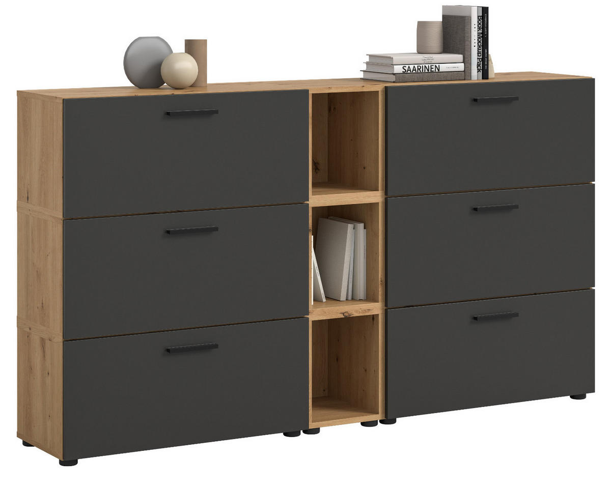 SIDEBOARD grau, Eiche Artisan 176 cm, Kommode mit Soft-Close - Schwarz/Eiche Artisan, Holzwerkstoff/Kunststoff (176/99/34cm) - Inn.Furn