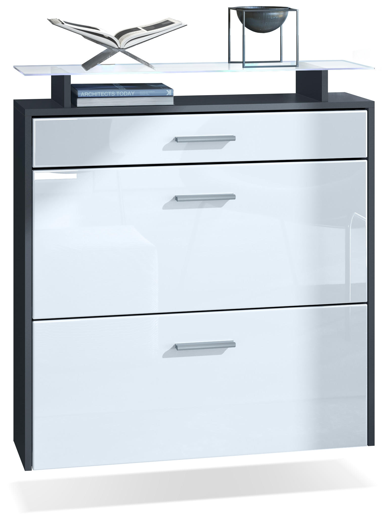 SCHUHSCHRANK Malea Fronten in Weiß Hochglanz - Weiß Hochglanz, Holzwerkstoff (89/96/23cm) - Vladon