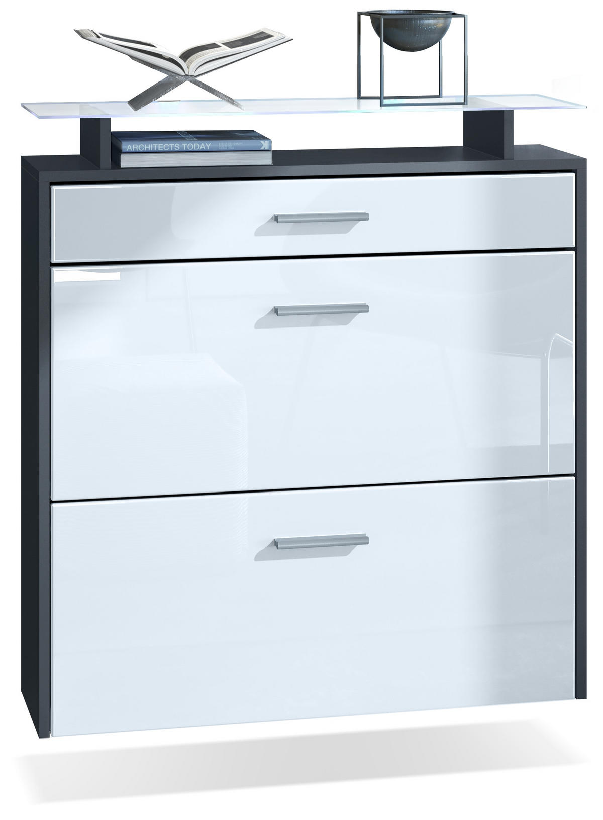 SCHUHSCHRANK Malea Fronten in Weiß Hochglanz - Weiß Hochglanz, Holzwerkstoff (89/96/23cm) - Vladon