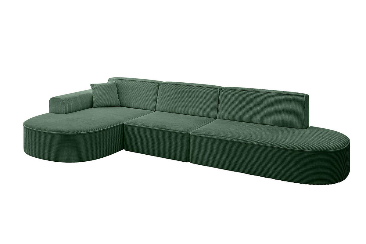 ECKSOFA Ottomane Links MARI-L2 - 317x163x73,5 cm Grün Cord - Schwarz/Grün, Holzwerkstoff/Kunststoff (165/321cm) - ALTDECOR