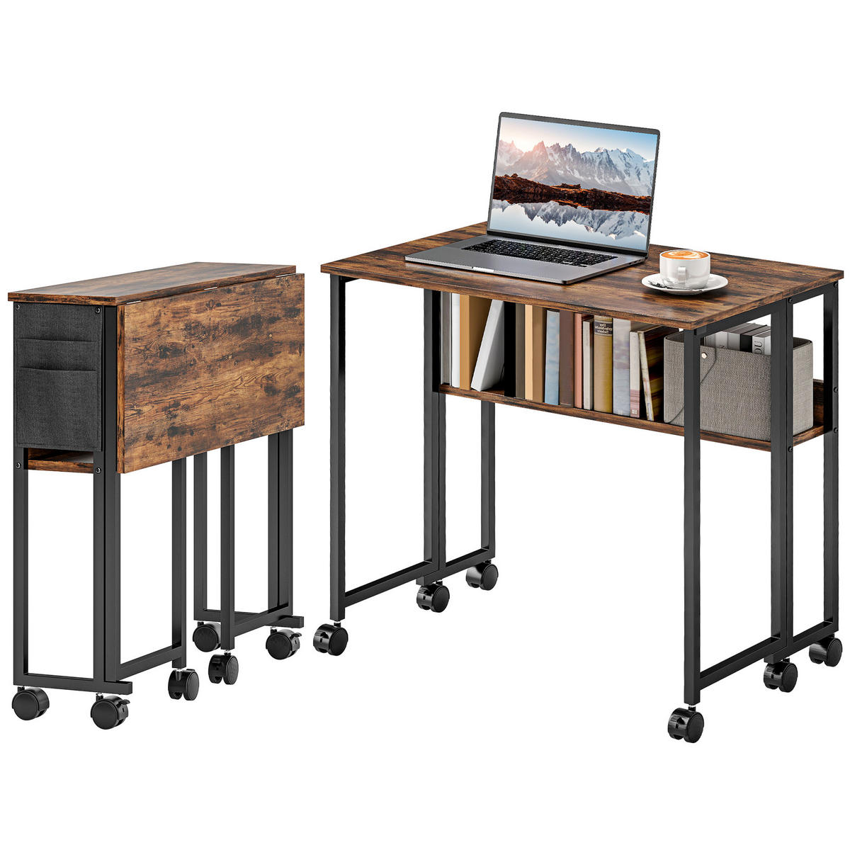 SCHREIBTISCH Braun klappbar mit Rollen und Ablage 80/50/75 cm - Rotbraun, Holzwerkstoff (50/80/75cm) - PANGIVO