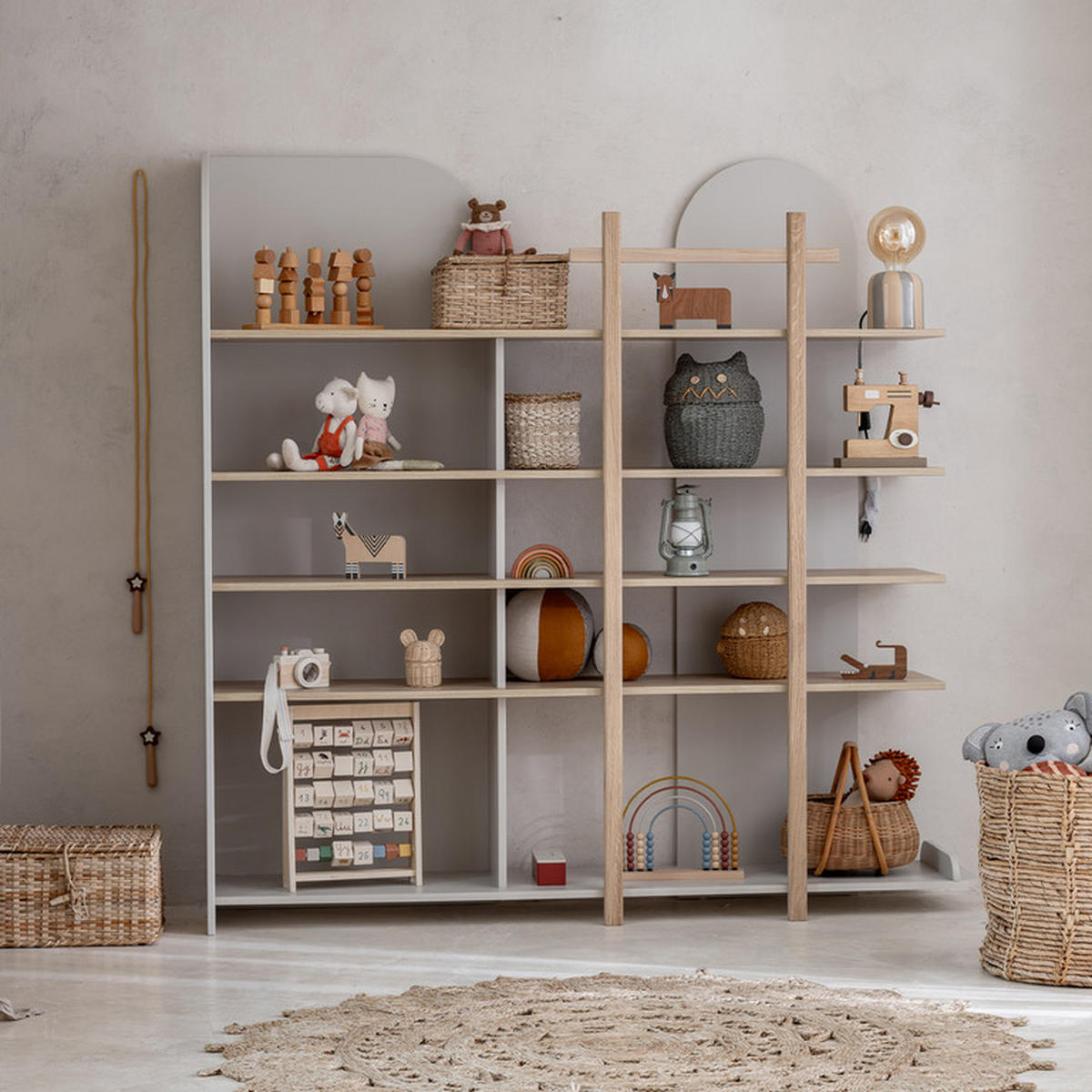 KNIHOVNA Bloom Béžová a dřevo - hnědá, kompozitní dřevo (162/160/35cm) - Petits-meubles