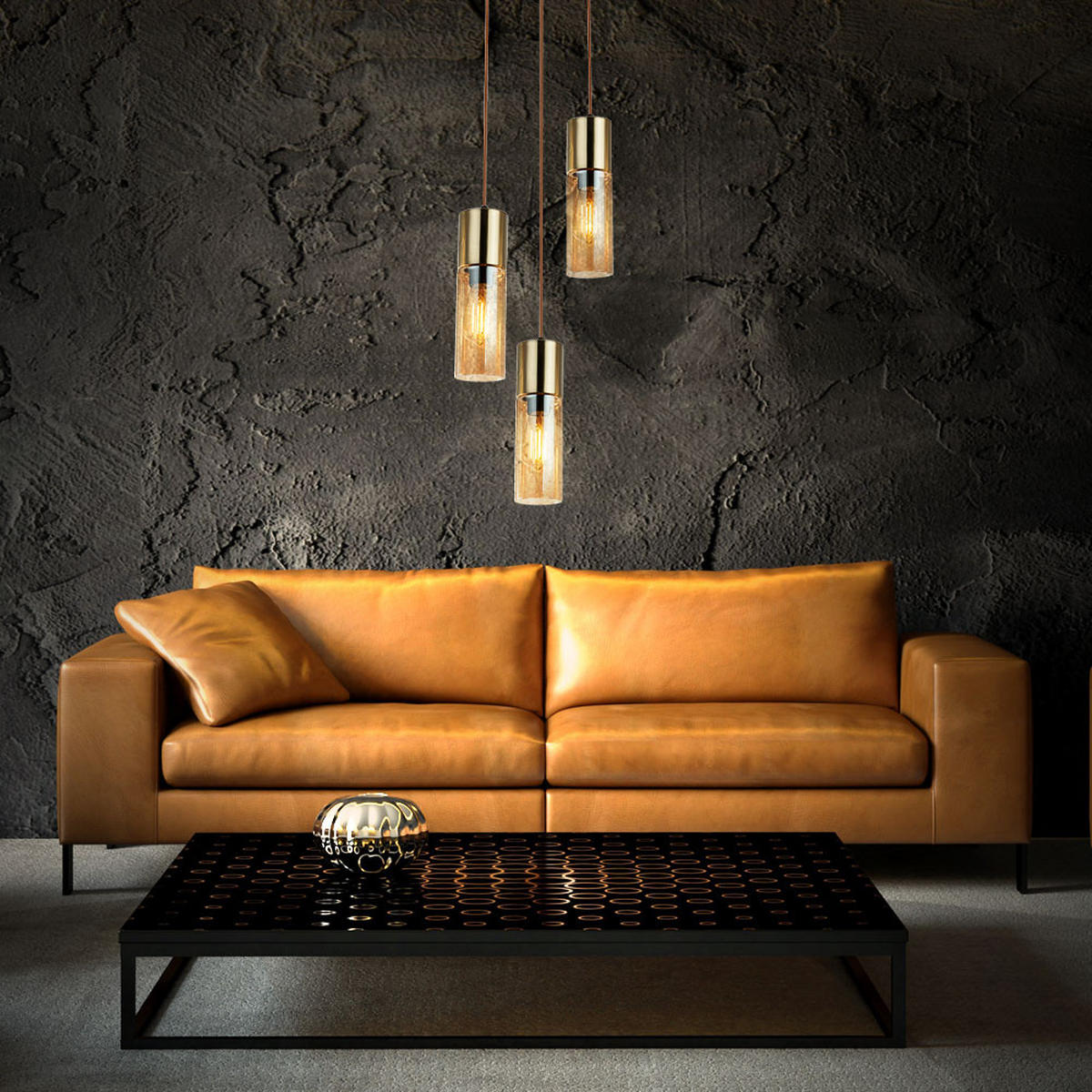 HÄNGELEUCHTE Messing Glas Amberfarben - Messingfarben, Glas (30/30/150cm) - Globo Lighting