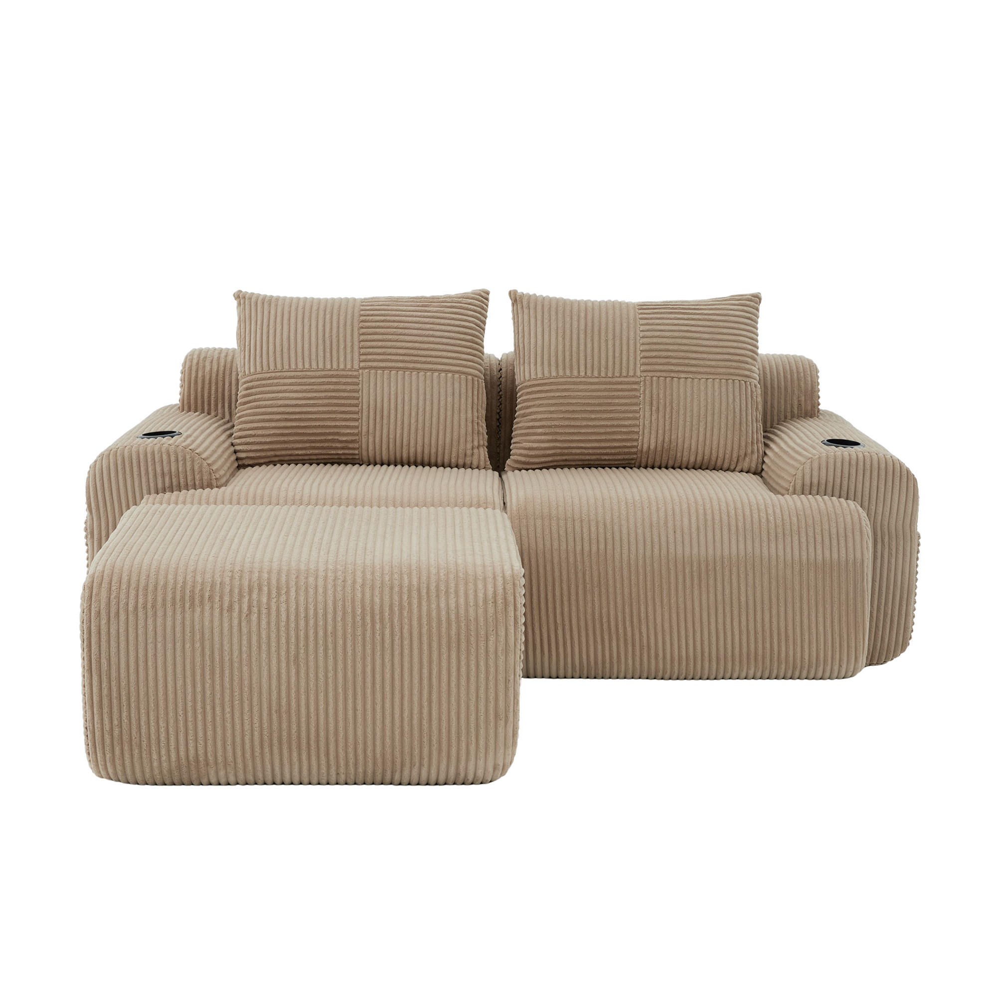ECKSOFA 200/174/80 cm khaki aus Cord mit Cupholder und Seitentasche - Sandfarben, Textil (174/200cm) - OKWISH